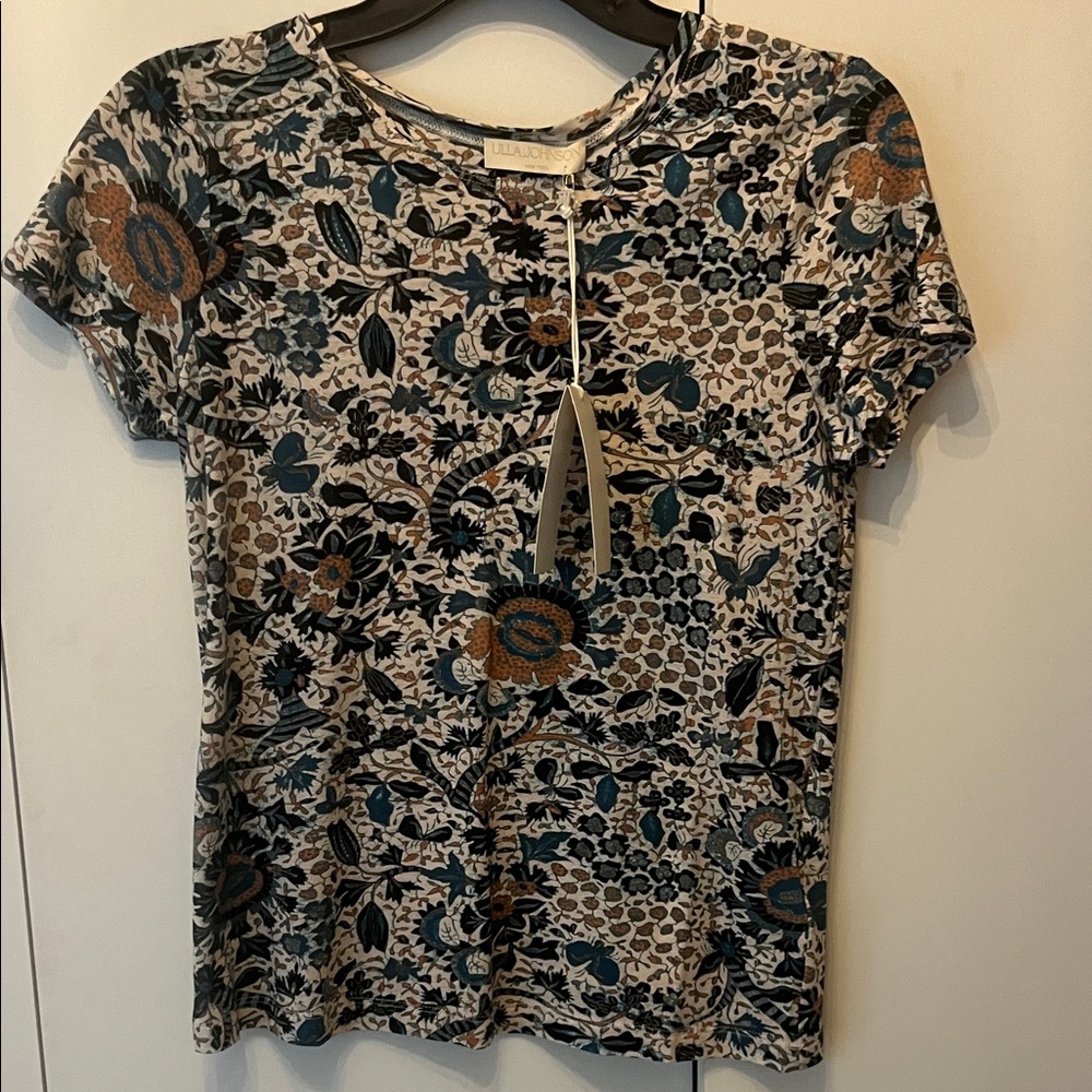 Ulla Johnson Blue and Orange Floral Blouse s nwt